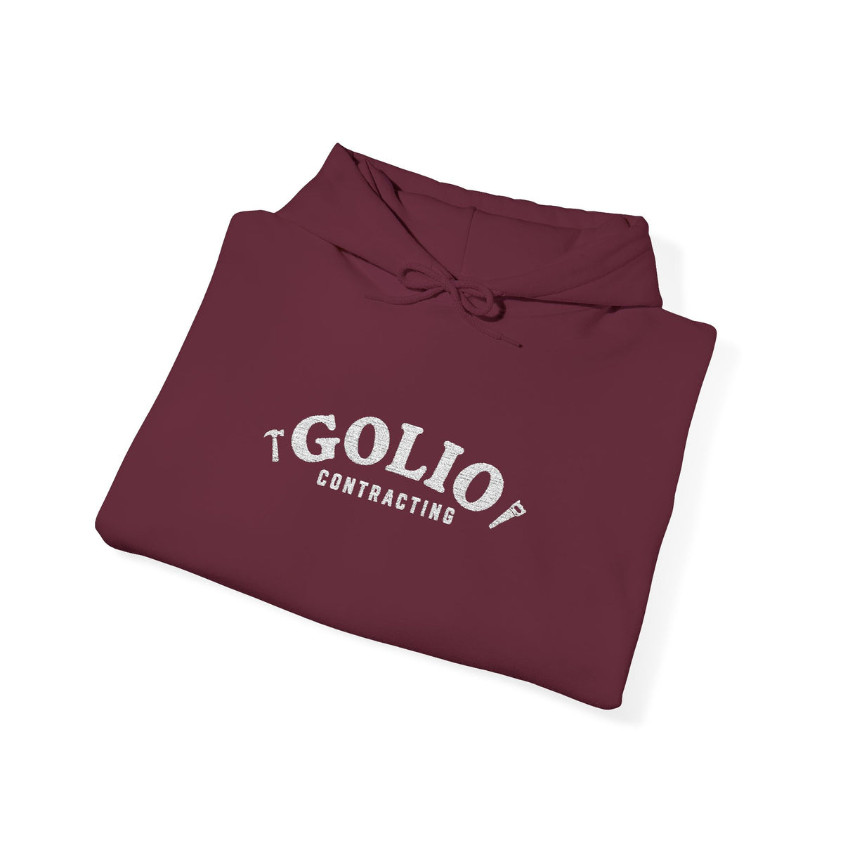 Embroidered Golio Contracting Conversation Hoodie — Black Graphic Logo Pullover