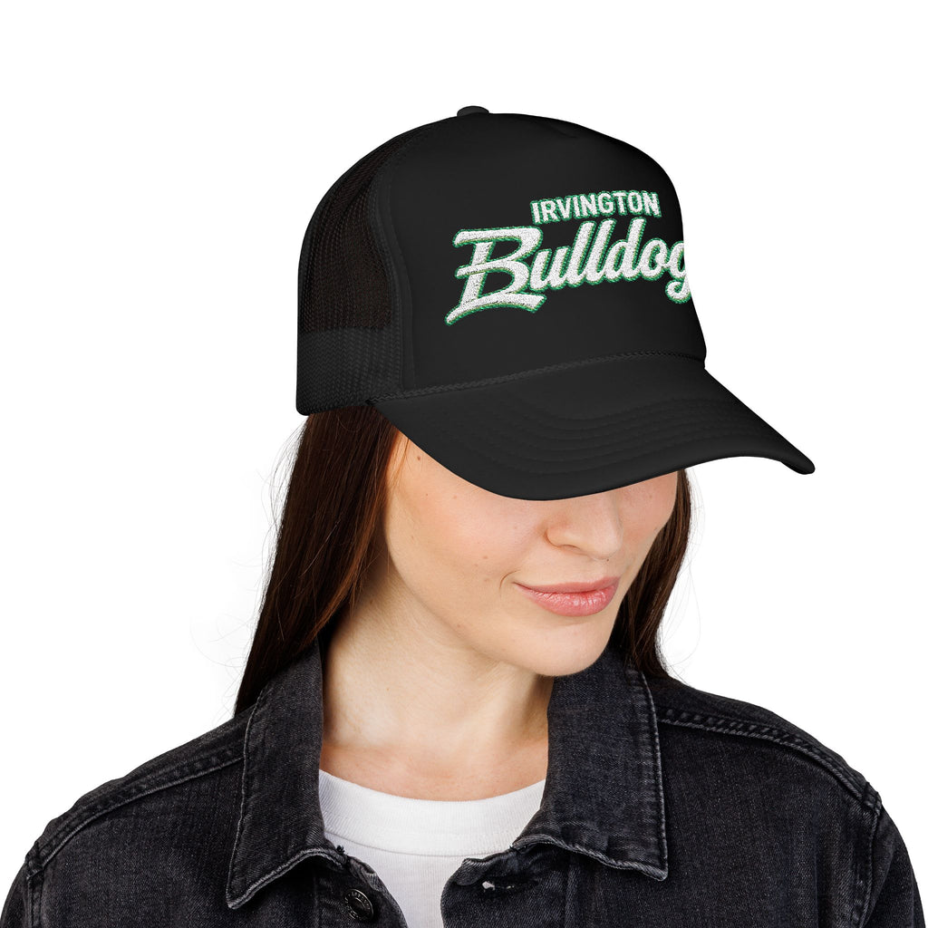 Irvington Bulldogs Foam Trucker Hat — Vintage Script School Team Cap