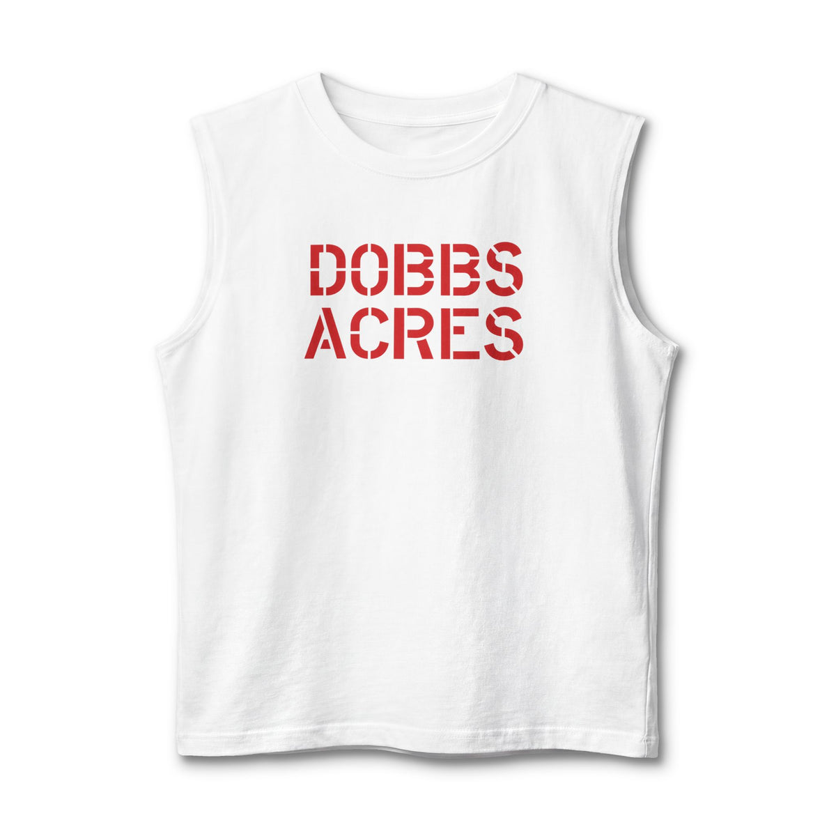 Dobbs Acres Muscle Tank — ‘Golio & Co.’ Red Logo Farm-Style Sleeveless Tee