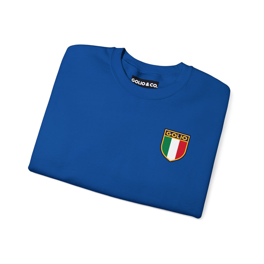 Embroidered Italian Crest Golio Style Crewneck Sweatshirt — Retro Italian Flag Patch