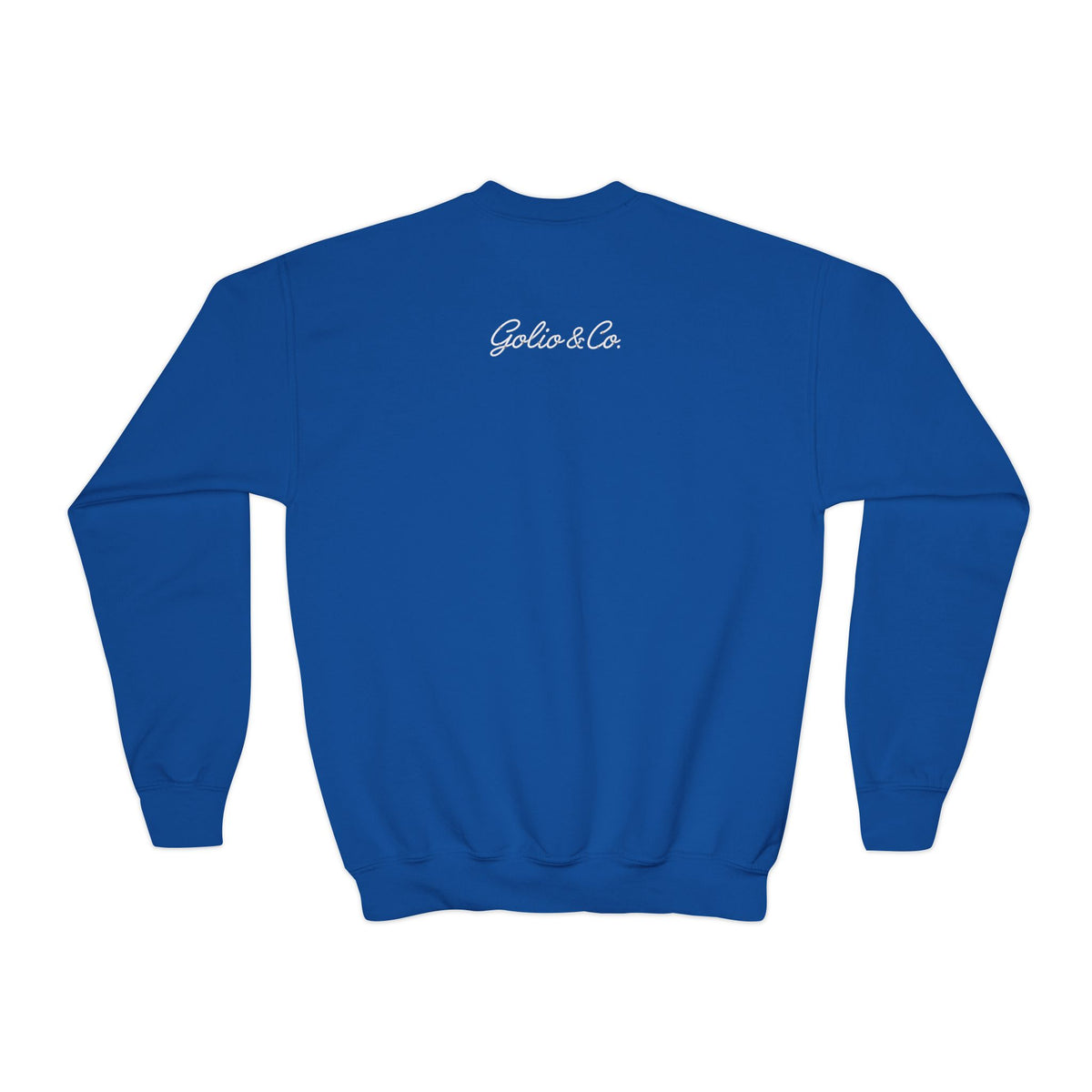 Youth Crewneck Sweatshirt - DF Letterman Patch Logo, Blue School Spirit Pullover